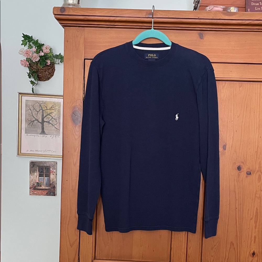 Polo by Ralph Lauren Men's Deep Blue Long Sleeve Waffle Tee